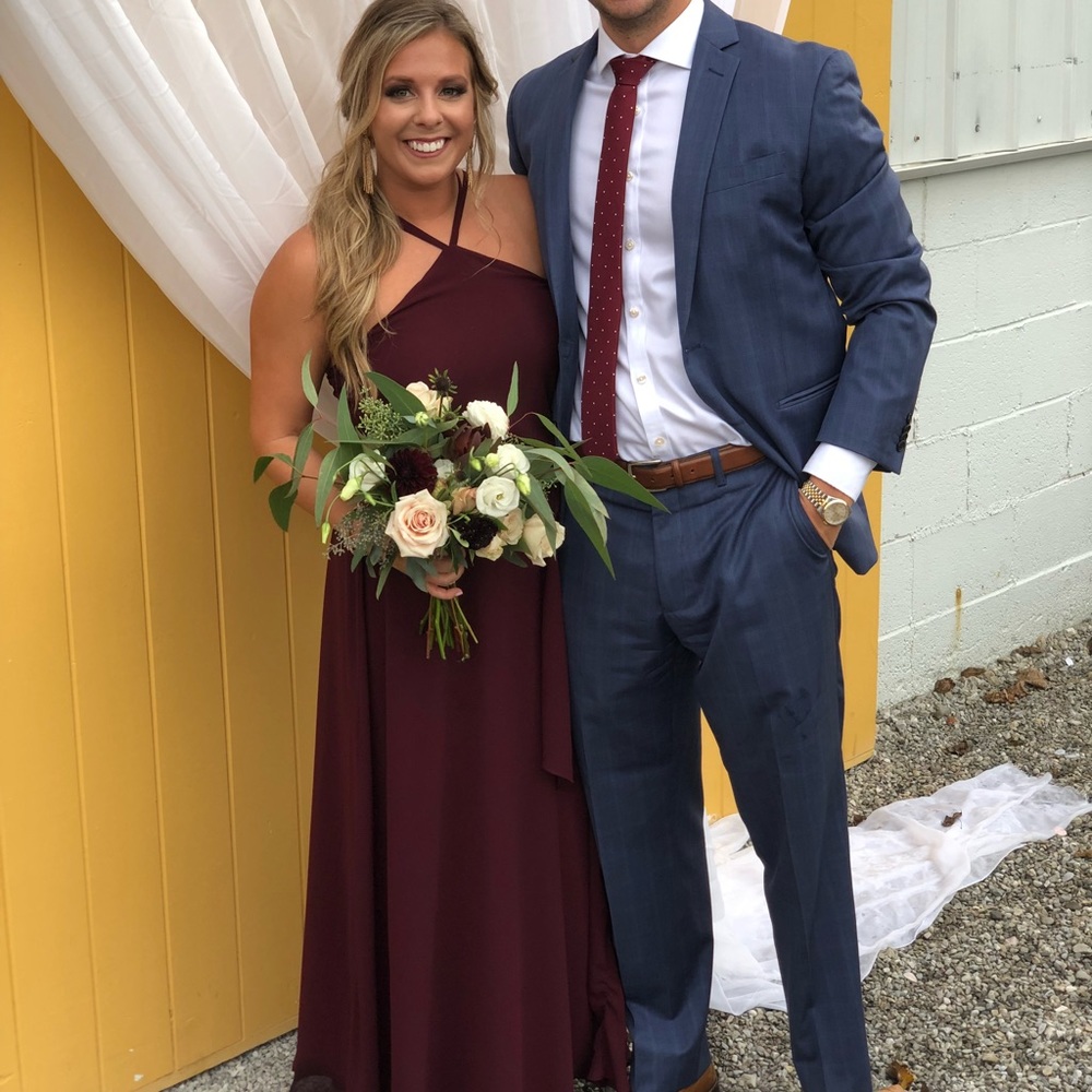 nouvelle AMSALE Burgundy Cross-Neck Bridesmaid Dress